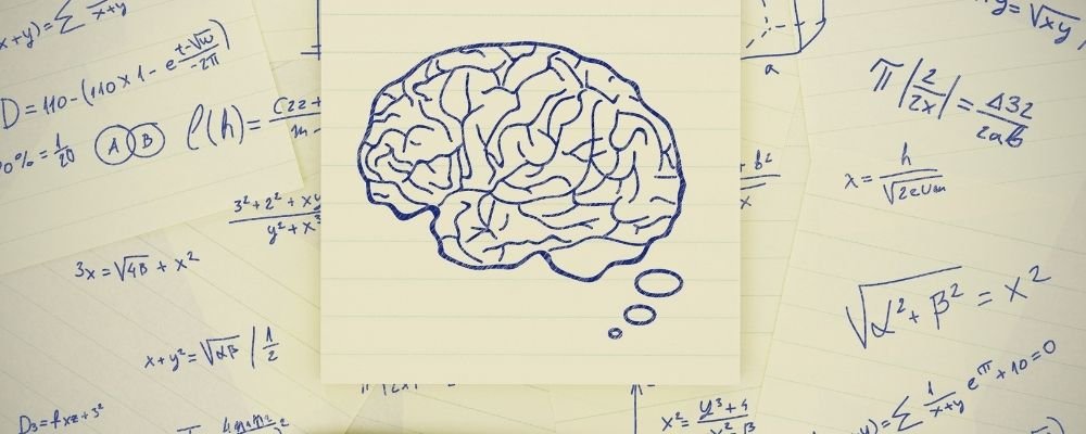 Sticky note met een brein erop getekend en formules erachter